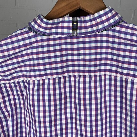 Robert X Graham Shirt Mens 2XLarge Blue Orange Gingham Check Tailored Fit - Picture 4 of 12